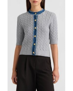 NVLT Cable Cardigan With Denim Trim - Blue