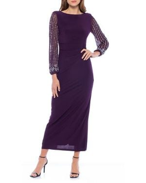 Marina Beaded Long Sleeve Jersey Gown - Purple