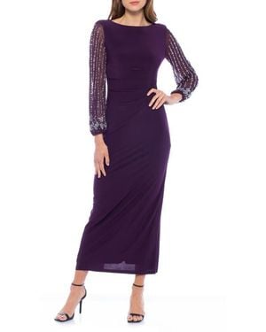 Marina Beaded Long Sleeve Jersey Gown - Purple