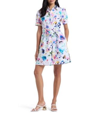Robert Graham Carolina Floral Short Sleeve Cotton Shirtdress - Blue