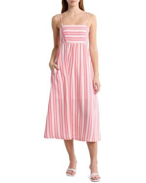 Melrose and Market Stripe Babydoll Midi Dress - Pink