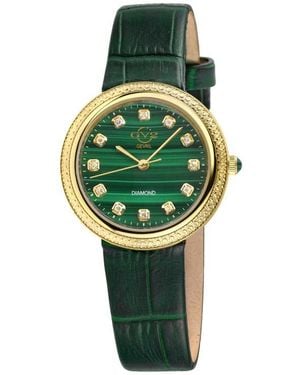 Gv2 Arezzo Diamond Embellished Leather Strap Watch, 33Mm - Green
