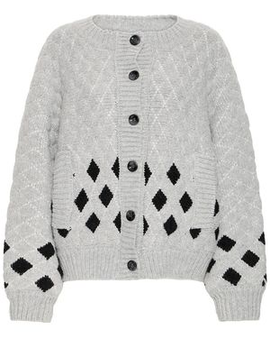 Ichi Diamond Knit Cardigan - Gray