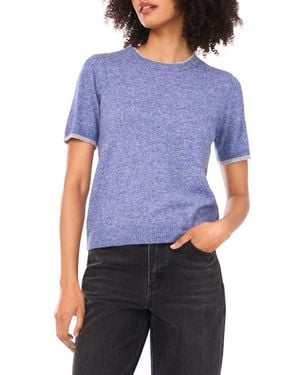 1.STATE Double Crewneck Short Sleeve Sweater - Blue
