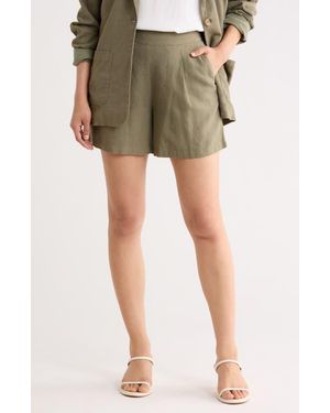 Matty M Linen Blend Shorts - Green