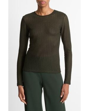 Vince Shadow Grid Long-Sleeve Top - Green