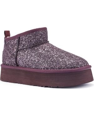 Australia Luxe Cozy Genuine Shearling Glitter Ultra Platform Bootie - Purple