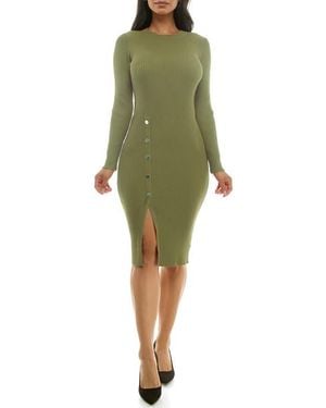 Nina Leonard Long Sleeve Ribbed Sweater Dress - Green