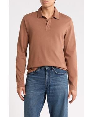 Vince Cotton Long Sleeve Polo - Brown