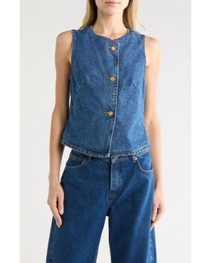 Current/Elliott Fitted Button Front Denim Vest - Blue