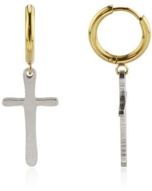 Rebel Cross Drop Huggie Hoop Earrings - White
