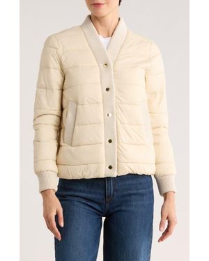 Rebecca Minkoff Water Resistant Ribbed Trim Puffer Jacket - Natural