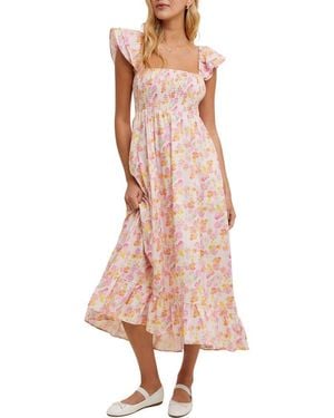 Wishlist Floral Flutter Sleeve Maxi Dress - Pink