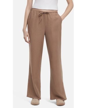 Three Dots Drawstring Linen Blend Wide Leg Pants - Brown
