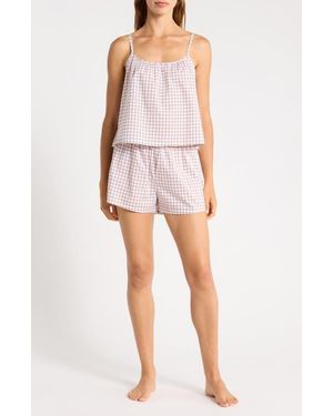 Abound Grid Cotton Crop Camisole & Shorts Pajamas - Pink
