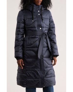 Vince Camuto Belted Maxi Puffer Jacket - Blue