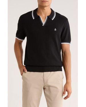 Original Penguin Textured Johnny Collar Cotton Polo - Black