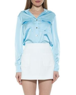 Alexia Admor Long Sleeve Button-Up Shirt - Blue