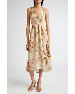 Reiss | NYBG Anna Fit & Flare Linen Halter Dress - Natural
