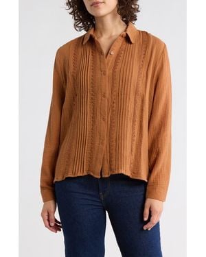 Forgotten Grace Front Pleat Button-Up Shirt - Blue