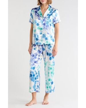 In Bloom Lucille Satin Crop Long Pajamas - Blue