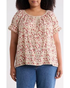 Max Studio Keyhole Short Sleeve Top - Pink