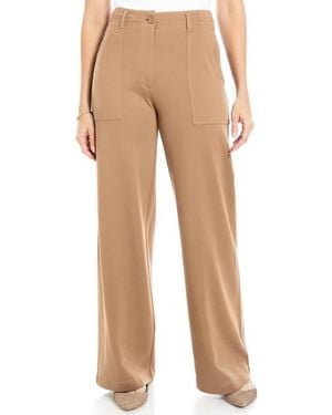 Max Studio Ponte High Waist Wide Leg Pants - Natural