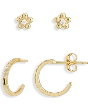Argento Vivo Set Of 2 Flower Stud & Hoop Earrings - Metallic