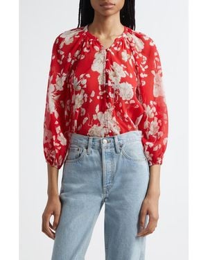 L'Agence Teagan Puff Sleeve Top - Red