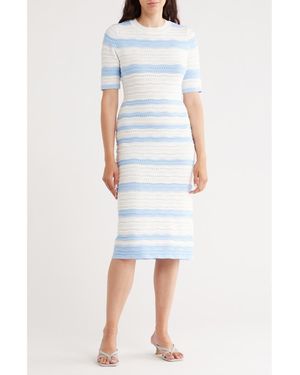 Nanette Lepore Stripe Pointelle Stitch Sweater Dress - Blue