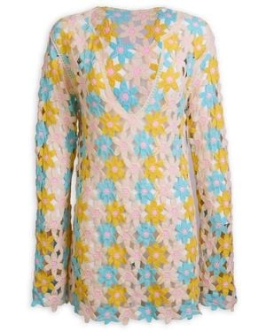 Saachi Floral Crochet Cover-Up Caftan - Multicolor