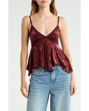 BDG Devoree Floral Burnout Babydoll Top - Red