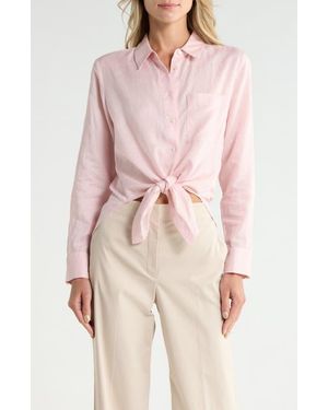 Theory Hekanina Linen Blend Button-Up Shirt - Pink