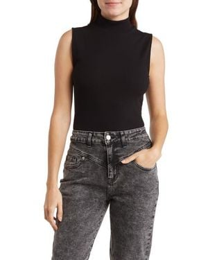 Love By Design Kendra Mock Neck Crop Tank Top - Black