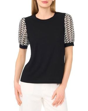 Cece Open Knit Short Sleeve Top - Black