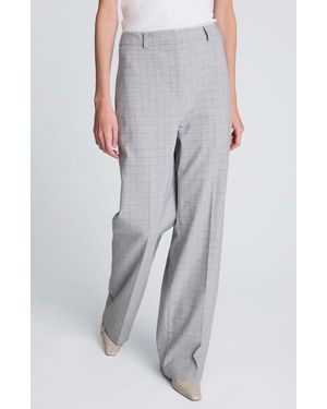 Kenneth Cole Plaid High Waist Wide Leg Pants - Gray