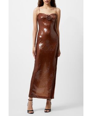 French Connection Beatrice Sequin Rosette Dress - Brown
