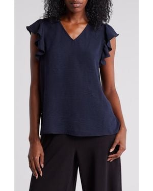 Adrianna Papell Flutter Sleeve Crinkled Satin Blouse - Blue