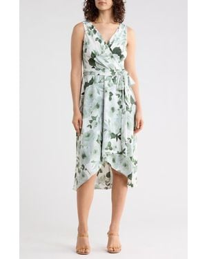 Connected Apparel Tie Waist High Low Dress - White