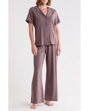 Calvin Klein Notch Collar Knit Pajamas - Purple