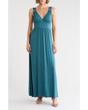 Loveappella Empire Waist Jersey Maxi Dress - Blue