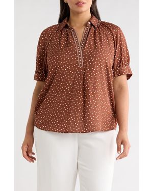 Max Studio Puff Sleeve Top - Brown
