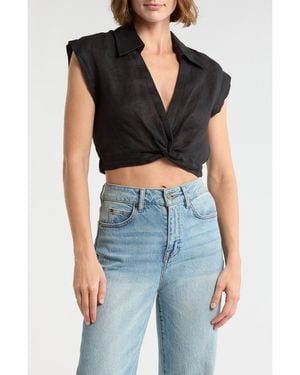 Alice + Olivia Mila Deep-V Twist Top - Black