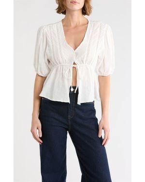 Vigoss V-Neck Peasant Top - White