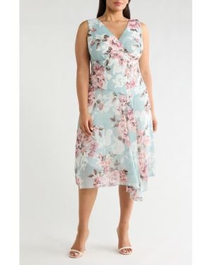 Connected Apparel Floral Asymmetric Hem Dress - Multicolor
