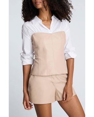 Kenneth Cole Leather Bustier Shirt - Natural