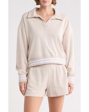 90 Degrees Johnny Collar French Terry Sweatshirt - Natural