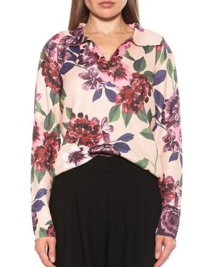Alexia Admor Evander Retro Ruby Notch Neck Tunic Top - Red