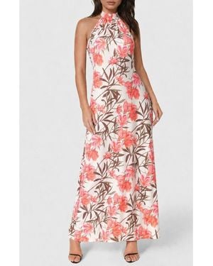 Bebe Printed Satin Mock Neck Maxi Dress - Red