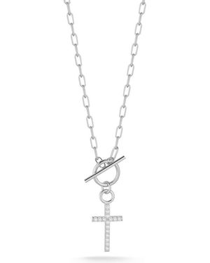 Sphera Milano Cubic Zirconia Cross Toggle Pendant Necklace - White